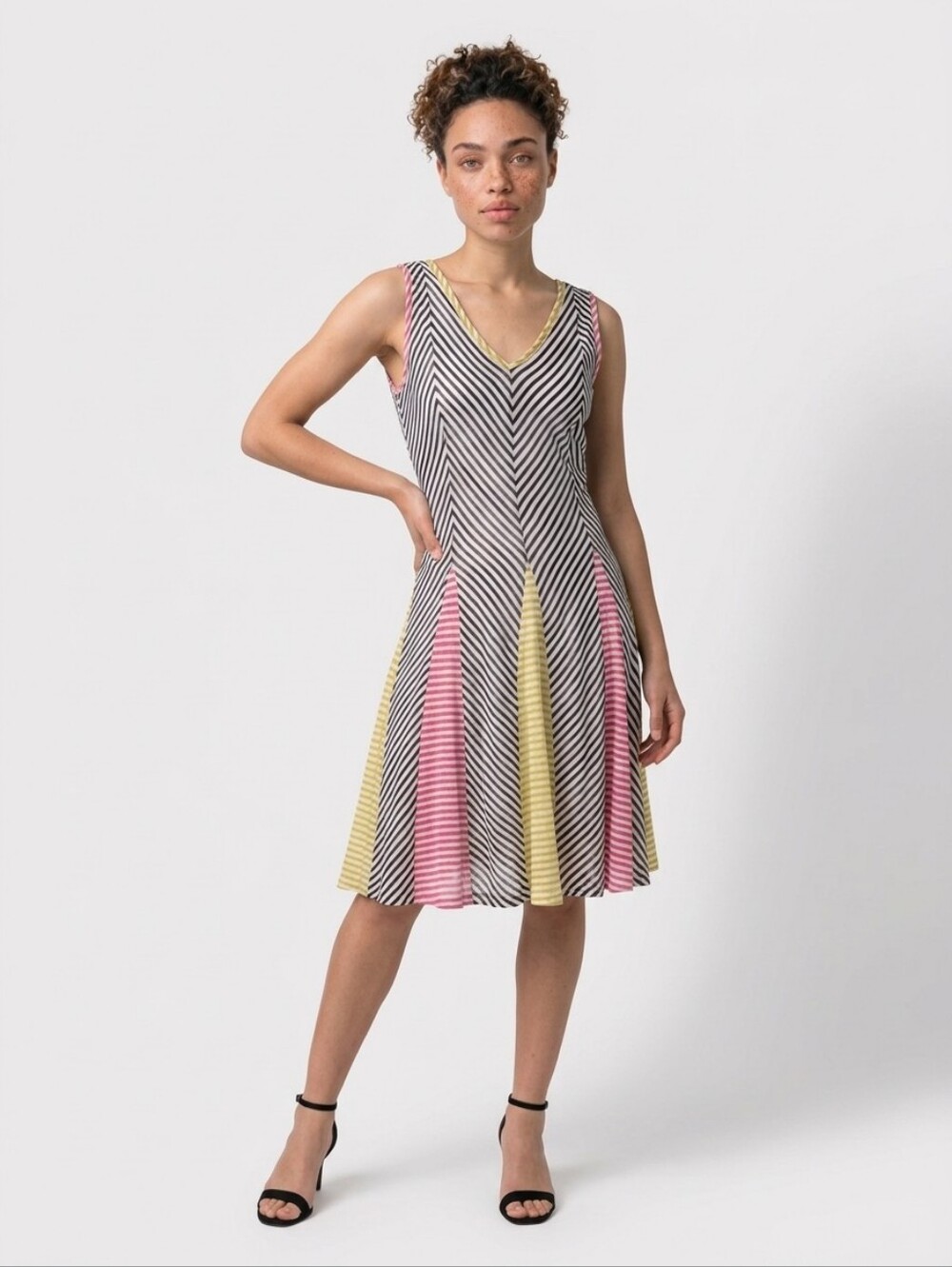 Lynn Ritchie Silver Sleeveless Multi Color Striped Dress Size Misses XS